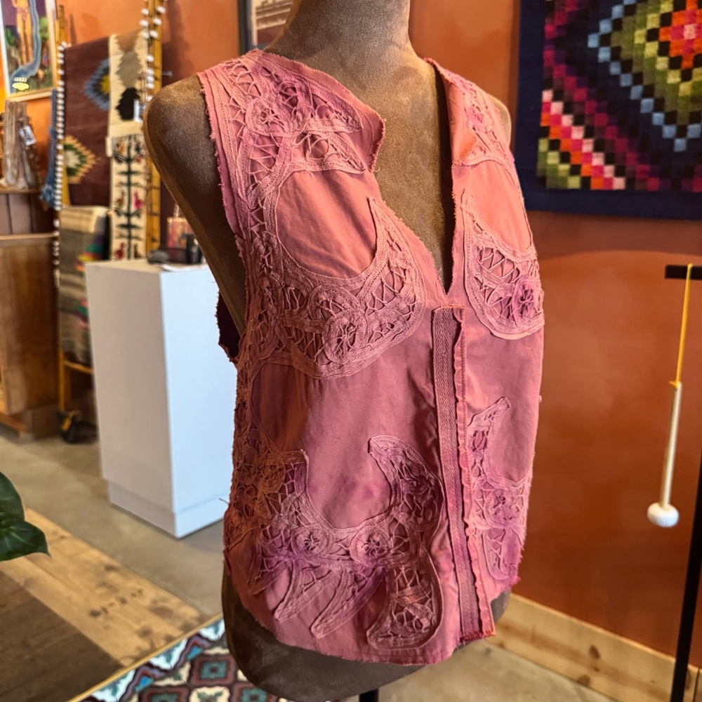Free People 100% Cotton Small Rich Salmon Embroidered Women's Vest Top